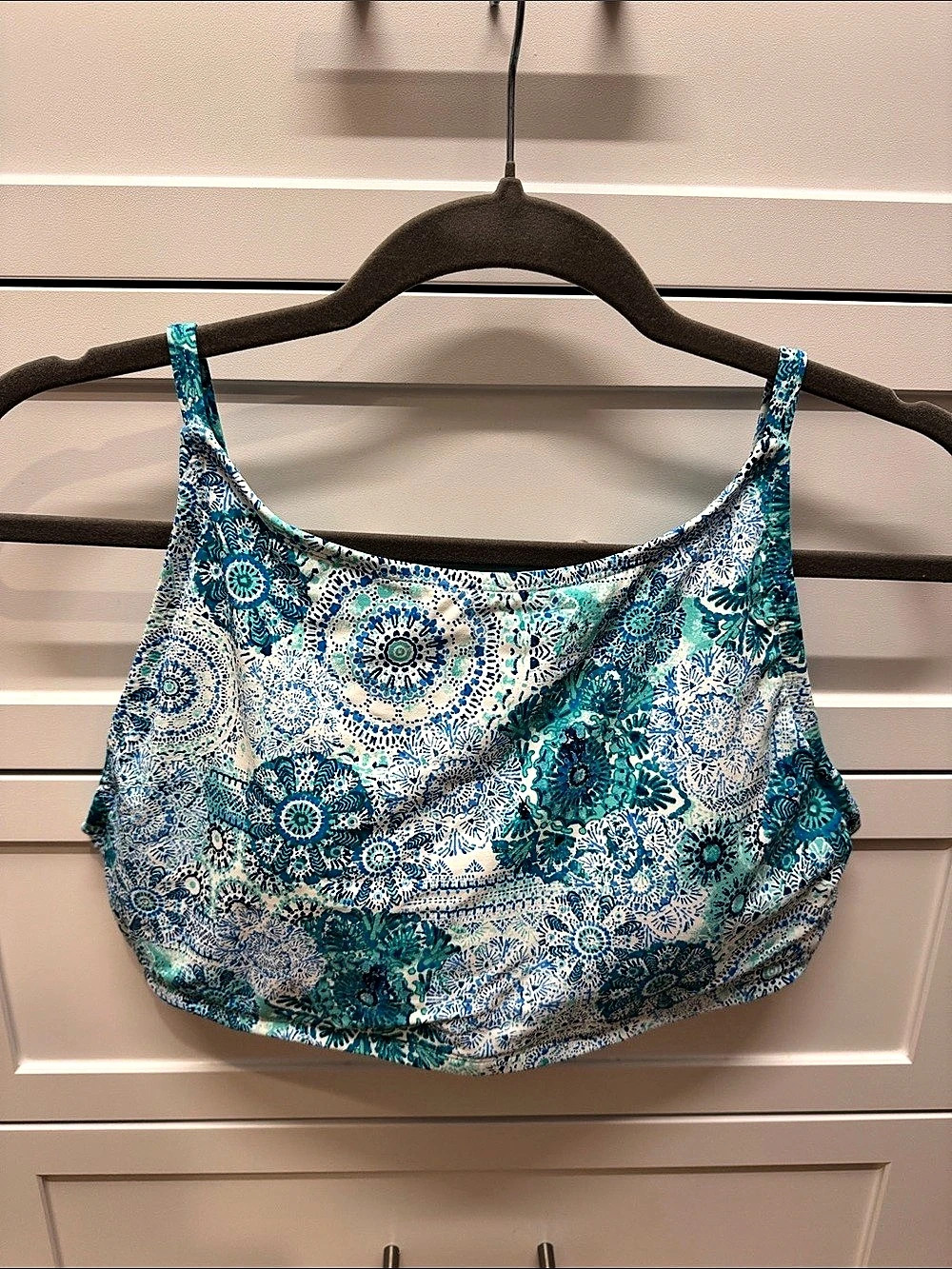 BLEU by Rod Beattie Blue & White Floral Bikini Top Size 12.
